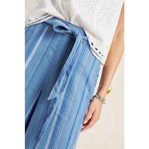 By Anthropologie XS Blue Linen Blend Laguna Cropped Wide Leg Pant Lagen Beach